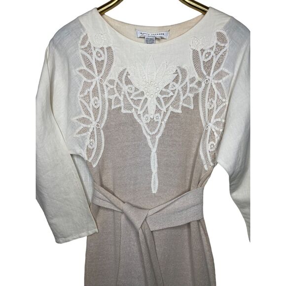 Vintage Nancy Johnson Knits Size Small Cream Sweater Dress Battenburg Lace Trim - Picture 3 of 11